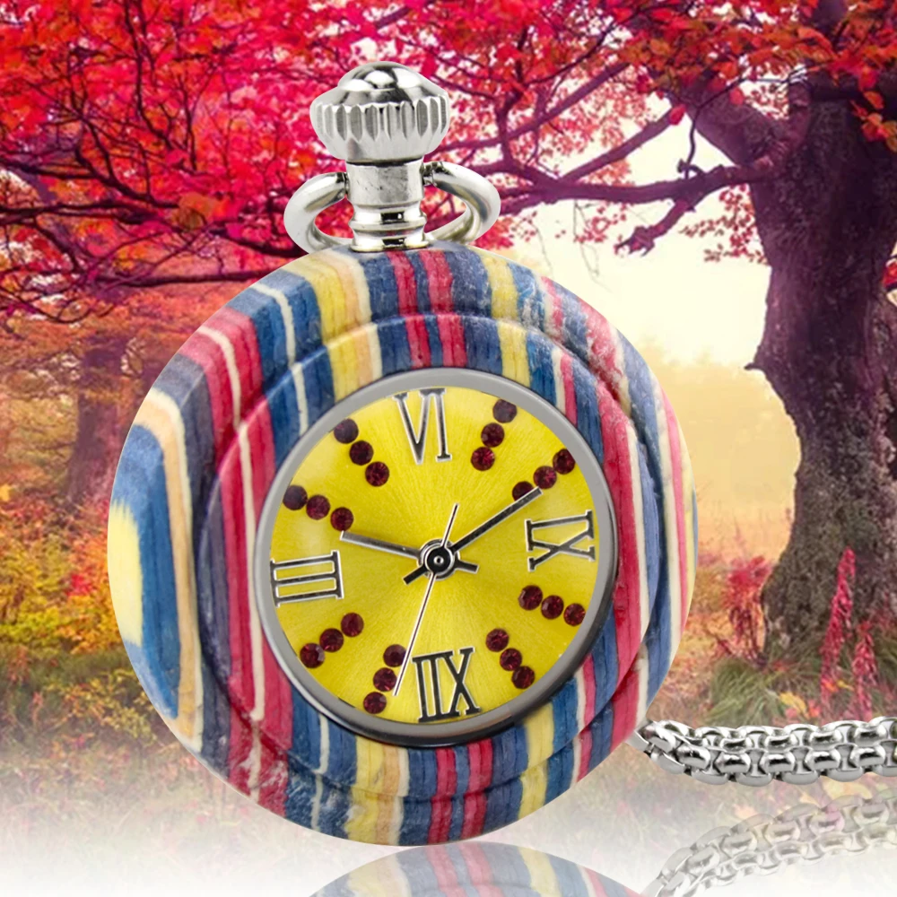 

Fashion 30CM Chain wood Quartz Pocket Watch Vintage Dial Pendant Fob Watch Gifts Clock