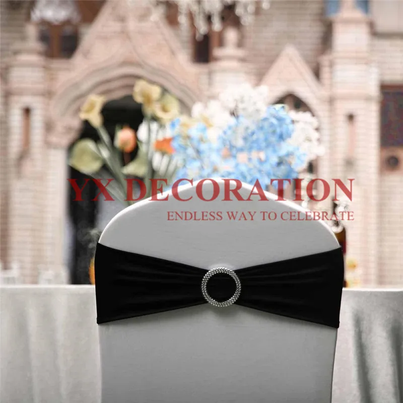 

Цветные ленты из спандекса для стула, лента из лайкры с круглой пряжкой для свадебного банкета, искусственное украшение