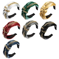 hot sales hairband charming anti slip faux leather alloy chain knotted hair hoop for dating