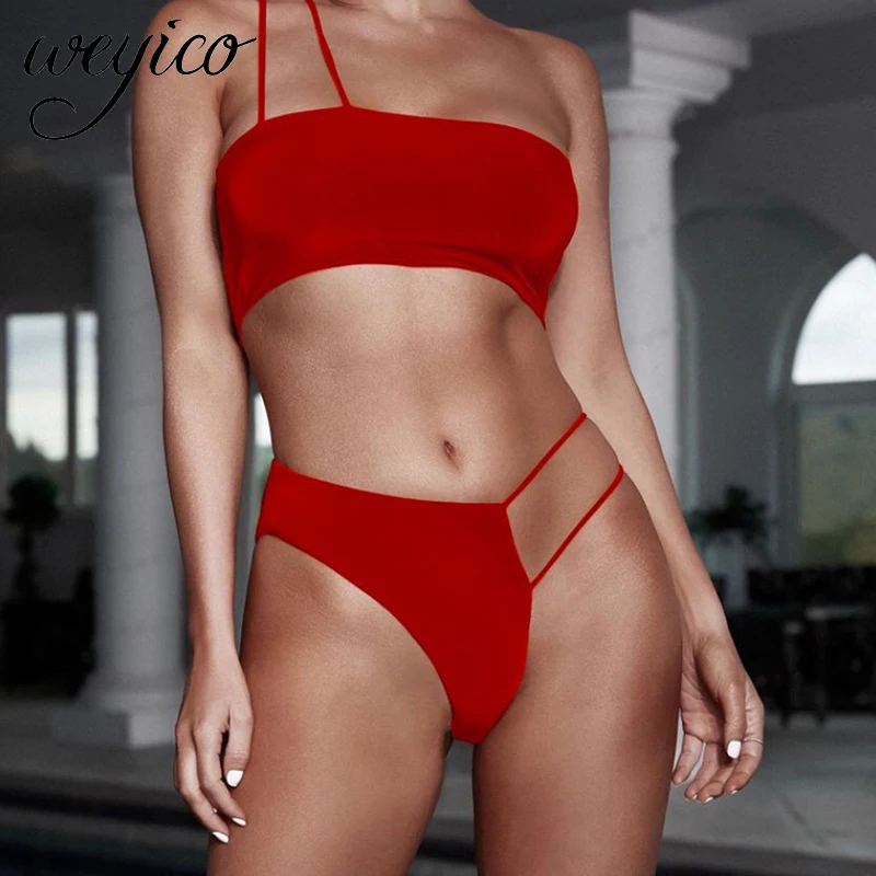 Микро бикини набор купальный костюм для женщин одно плечо ремни купальники