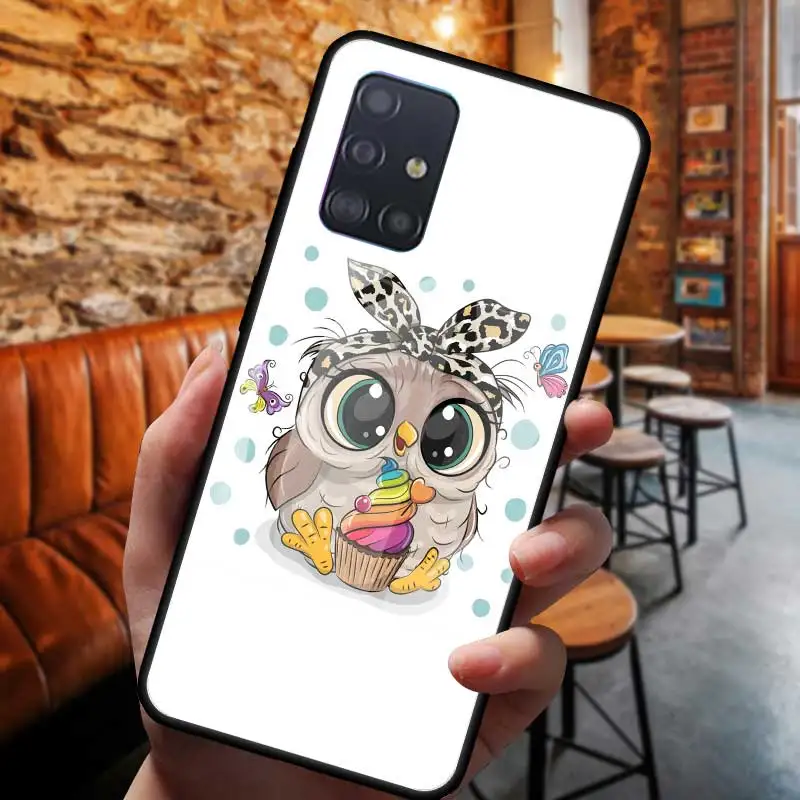 

Tempered Glass Phone Case for Samsung Galaxy A91 A71 A51 A41A31 A21s M51 M31 M21 Cover Back Coque Cute Owl Shell Luxury Cute Bag