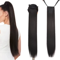 allaosify 32 inch new super long ponytail strap clip womens wig black brown long straight hair ponytail extension headwear