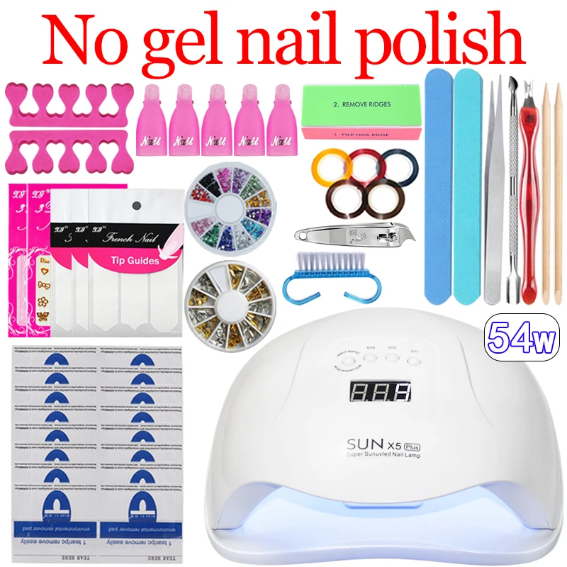 54w no Nail polish Набор для ногтей 54/36 Вт УФ лампа набор 6 цветов гель лак набор сверление ногтей машина набор для наращивания ногтей пилка для ногтей инструмент для маникюра Набор - Цвет: 54w no Nail polish