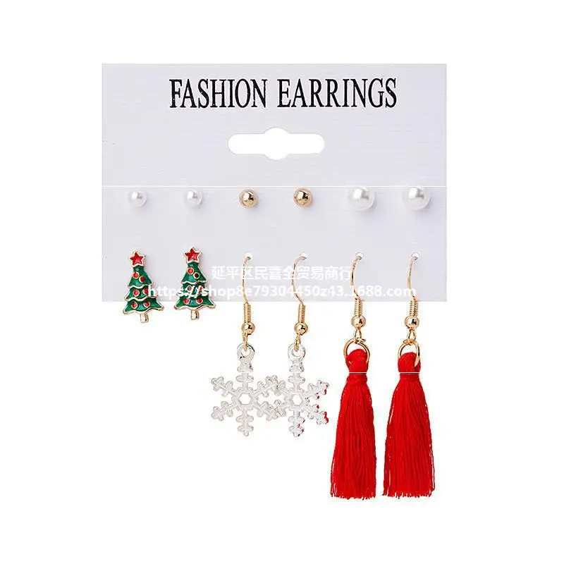 

Pair Christmas tree Christmas earrings earrings set elk Pearl Earrings snowflake garland 6 bell pin