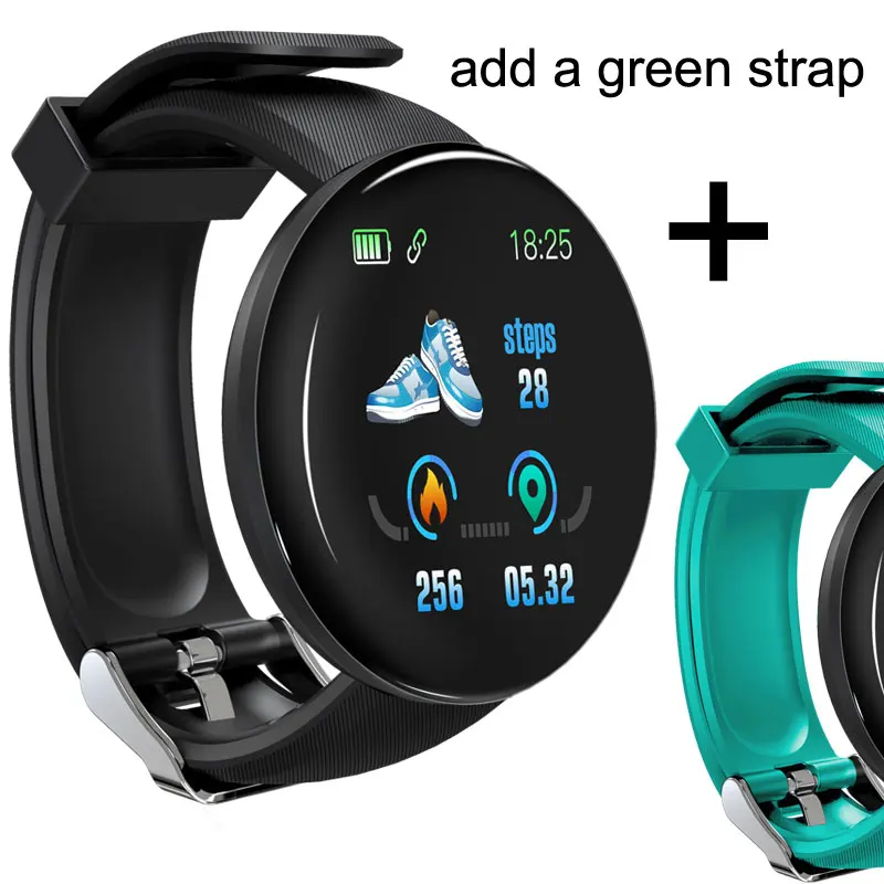 And a green strap D18 Смарт-часы трекер сна сердечного ритма Tracke Смарт-часы для мужчин кровяное давление спортивные Смарт-часы кислород крови спортивные часы - Цвет: And a green strap