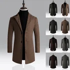 Мужское шерстяное пальто, ветровка с длинным рукавом, облегающее длинное пальто, тренчкот, уличное пальто