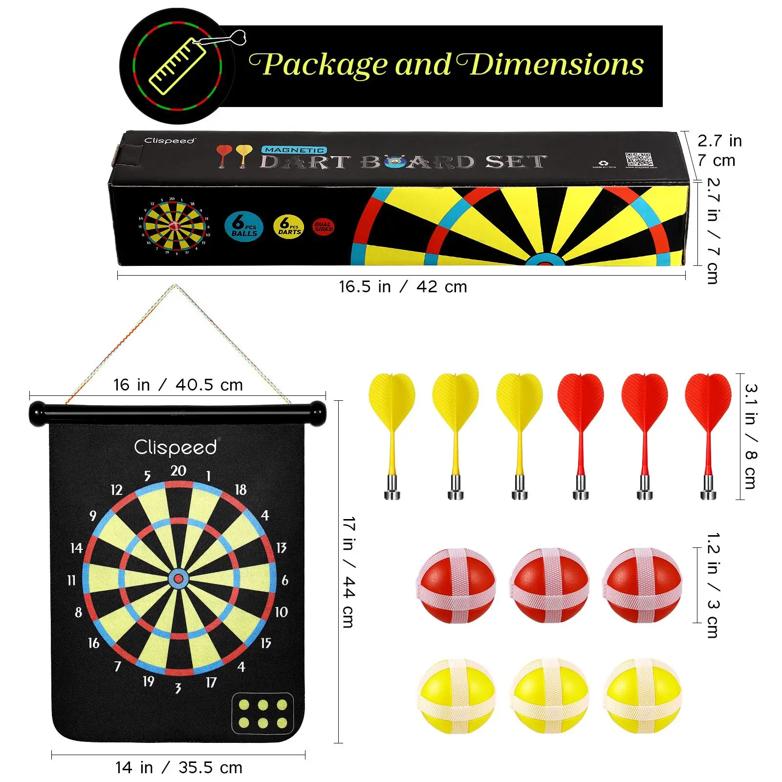 

Magnetic Dart Board Set Roll Up Double Sided Dart Board 6 Throwing Darts 6 Sticky Balls Kid-safe Reversible Dartboard Kit