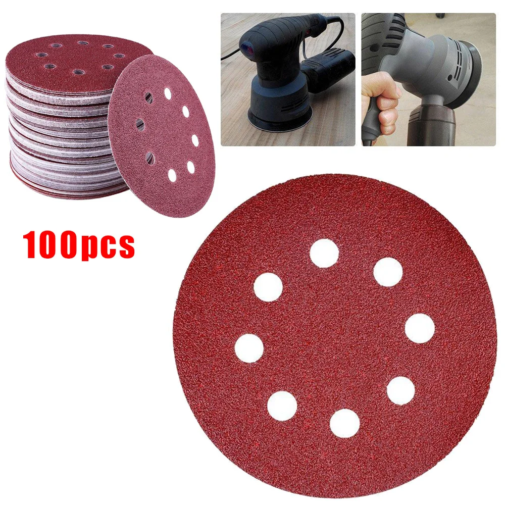 

100pcs/Set Sanding Pad Disc 5 Inch 8 Holes Hook&Loop Sandpaper 80-3000Grit For Matched 8 Holes Hook And Loop Sanding Pad