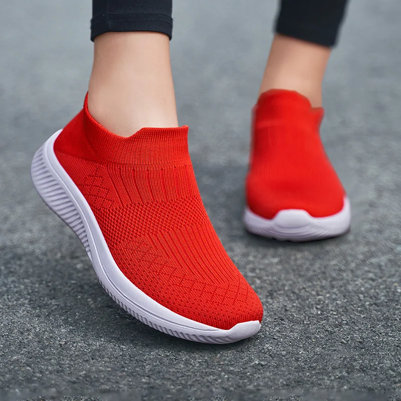 

Women Sneaker Fashionable Femal Breathable Outdoor Sock Shoes Solid Color Fly Woven Lightweight Sports Running Casual Shoes