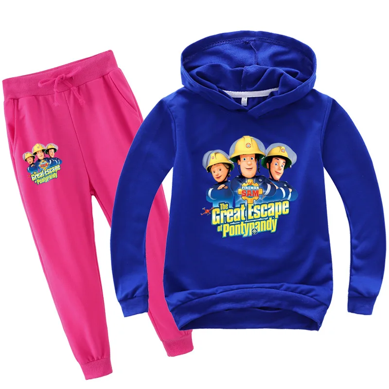 New Fireman Sam Cartoon Children Tracksuit Kids Clothing Sets Baby Girls Fashion Sports Suits Hoodies Sweatshirts+Pants 2 Pcs