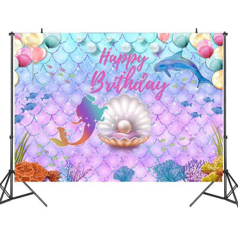 русалка вечеринка фоновый морской фоновая ткань ребенок день рождения веселая