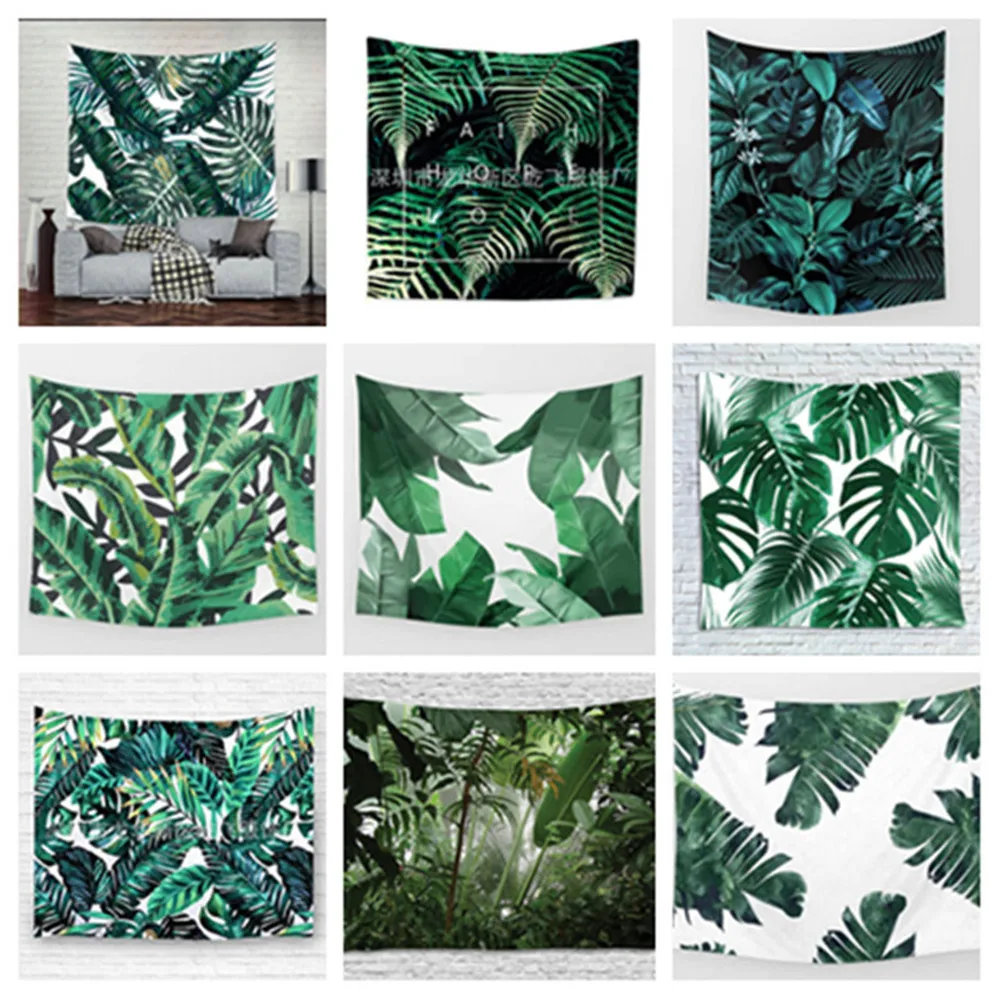 3D зеленый гобелен с изображение листьев Тропическое растение настенный