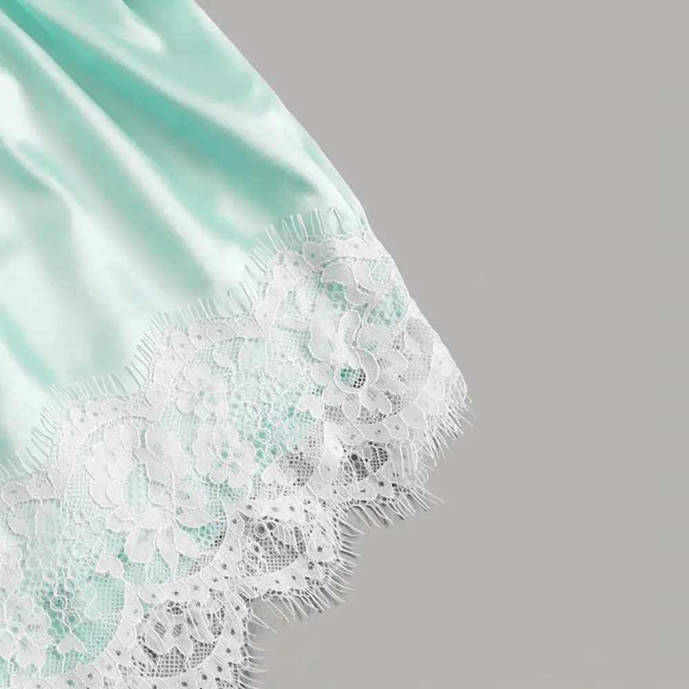 2pcs Womens Lace Pajama Set Sleeveless Crop Tops Elastic Bowknot Shorts Ladies Two Piece Solid Color Sleepwear Summer | Женская одежда