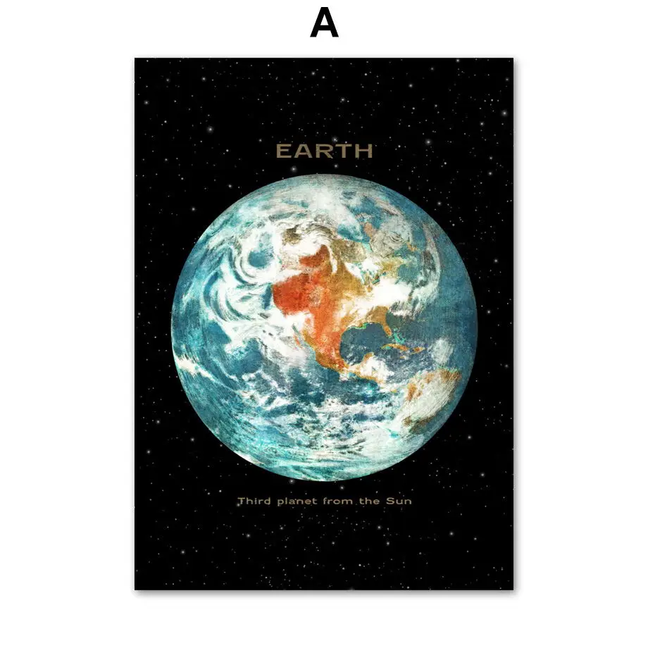 Мультфильм Солнце Луна Нептун земля Юпитер скандинавские плакаты и принты