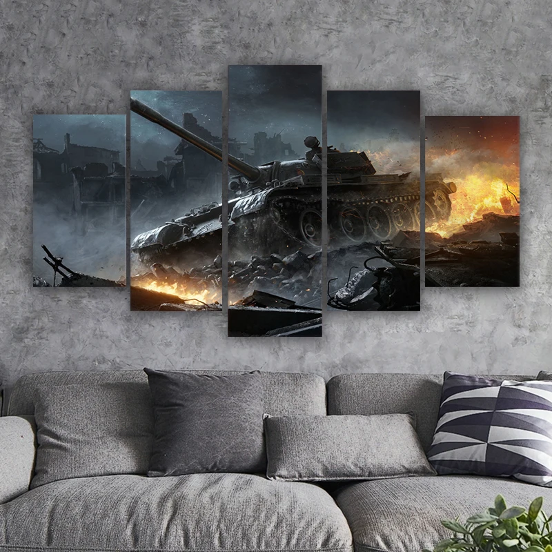 

No Framed 5 Pieces Modular War World of Tanks Game Gift HD Wall Art Canvas Posters Pictures Paintings Home Decor for Living Room