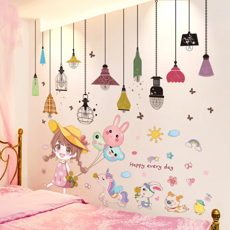 

[shijuekongjian] Chandeliers Lights Wall Stickers DIY Girl Balloons Mural Decals for Kids Bedroom Baby Room Home Decoration
