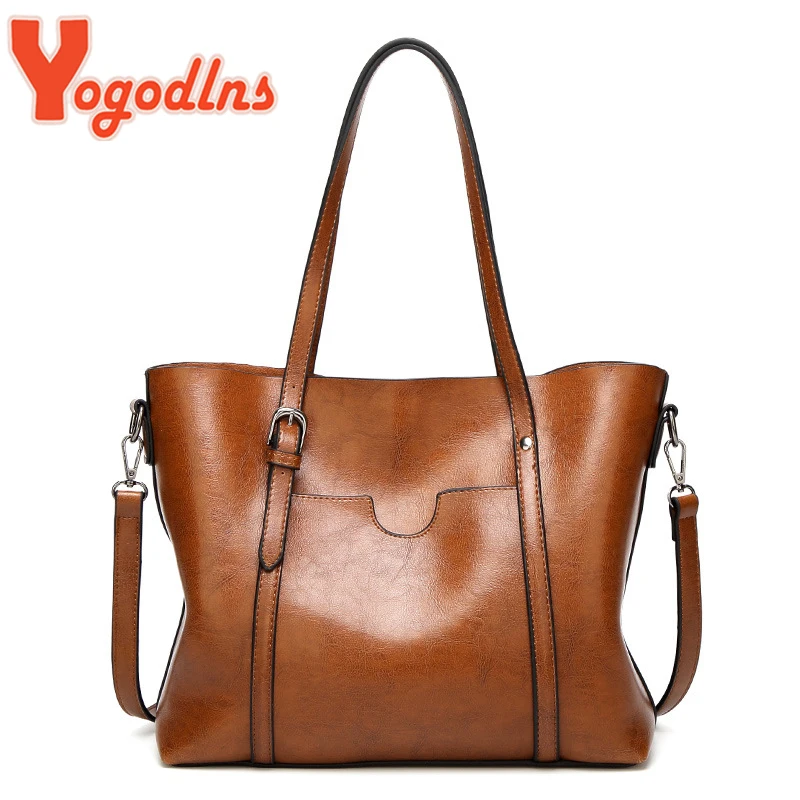 

Yogodlns Winter PU Leather Tote Bag For Women Large Capacity Handle Bag Designer Handbag VIntage Crossbody Bag Brands Handle Bag