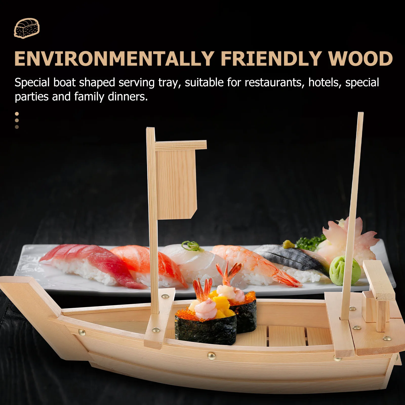 

1 шт. деревянная тарелка для суши, лодки, сервировочный поднос в японском стиле для суши, для ресторана, дома, тарелка для суши, посуда для веч...