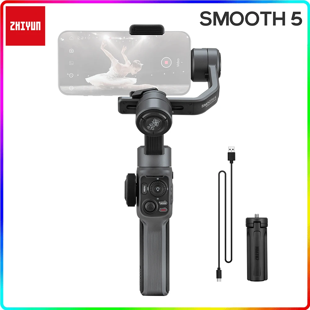 

3-осевой Ручной Стабилизатор Zhiyun Smooth 5 для смартфона с мощным мотором для iPhone 13 Pro Max 12 11 XS XR Samsung OPPO