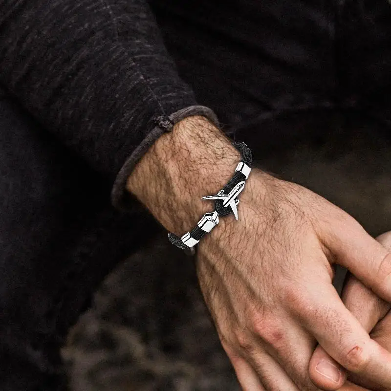 Fashion Men Aircraft Anchor Bracelet Navy Airport Style Multi-Layer Hand-Woven Rope Chain Men's And Women's Sports Metal Buckle |