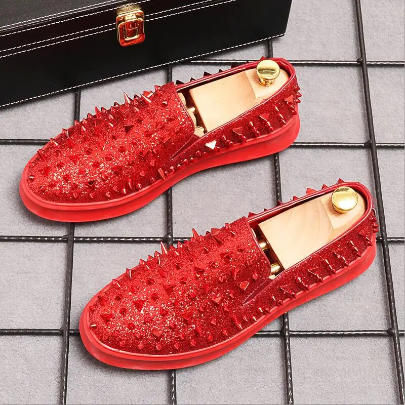 Роскошные дизайнерские новые мужские блестящие Повседневные слипоны с шипами и