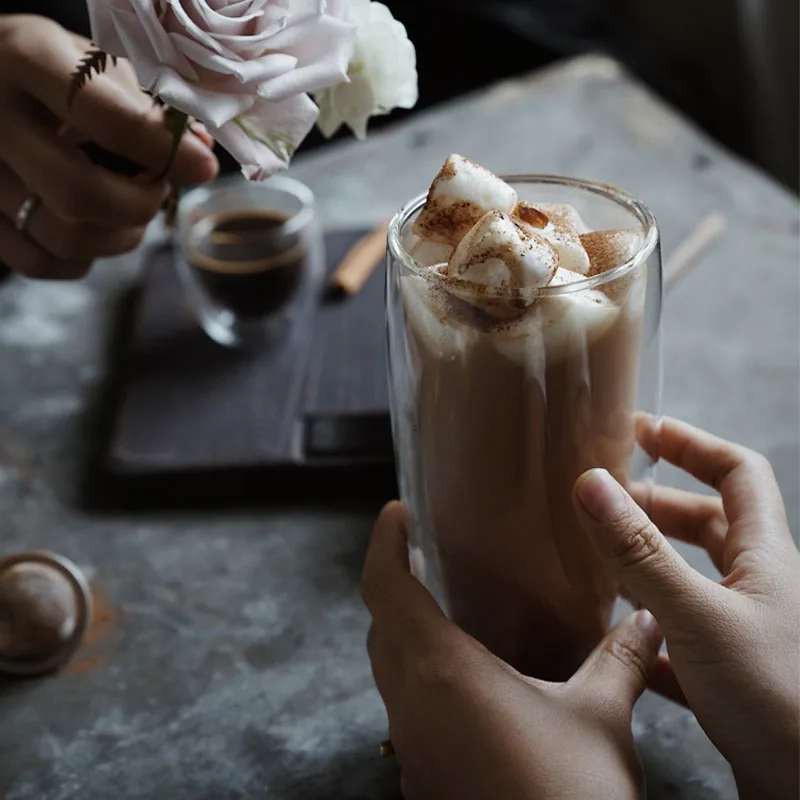 Двойные стеклянные кофейные чашки Wudruncy изолированная стеклянная кружка для кофе