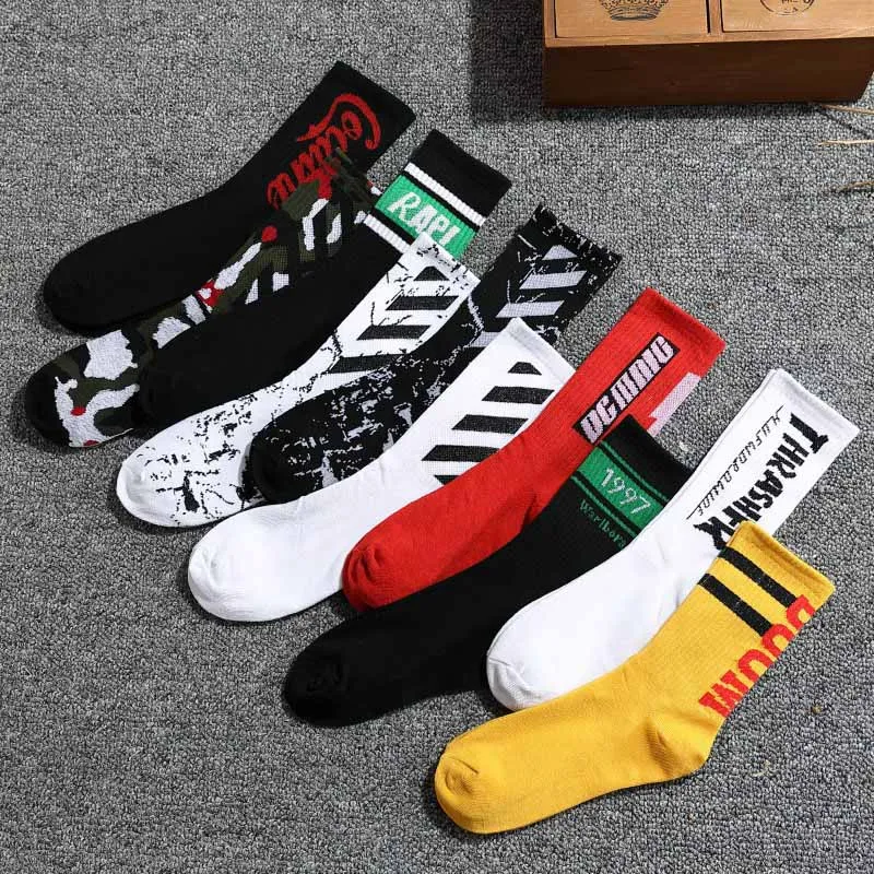 Новые мужские носки средней длины из полиэстера и женские в стиле хип-хоп Модные