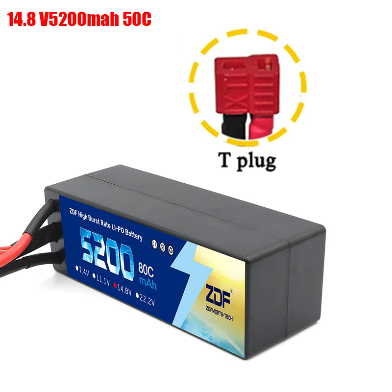 4S5200mah T plug ZDF Lipo Аккумулятор 7,4 V 11,1 V 14,8 V 5200mah 6200mah Hardcase 2S 3S 4S 80C 160C 1/10 1/8 весы для Traxxas Slash 4x4 RC автомобилей лодки - Color: 4S5200mah T plug