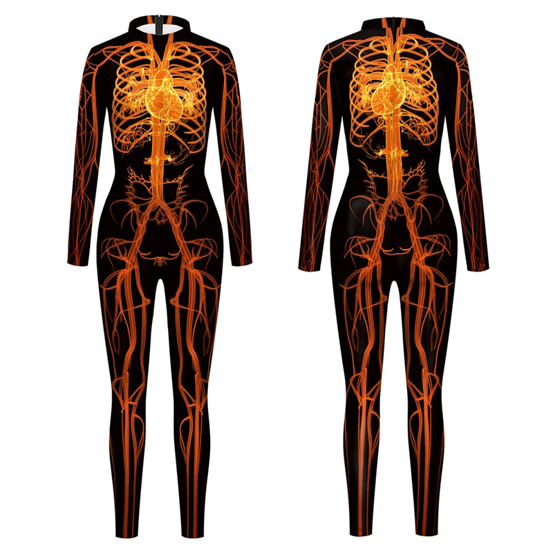Halloween 2022 Unisex Jumpsuit Human Meridian Digital Printing Funny Skinny Carnival Party Stage Performance Suit |