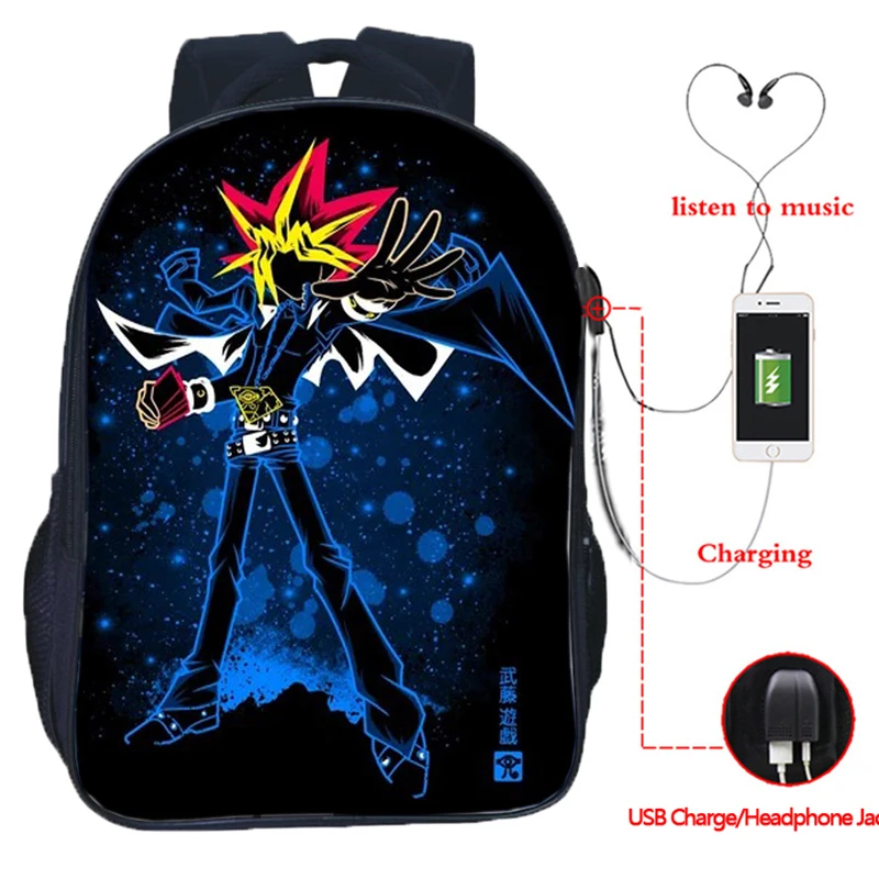 Новинка для мальчиков и девочек аниме Yu Gi Oh! USB зарядка Рюкзак детей юги школьная