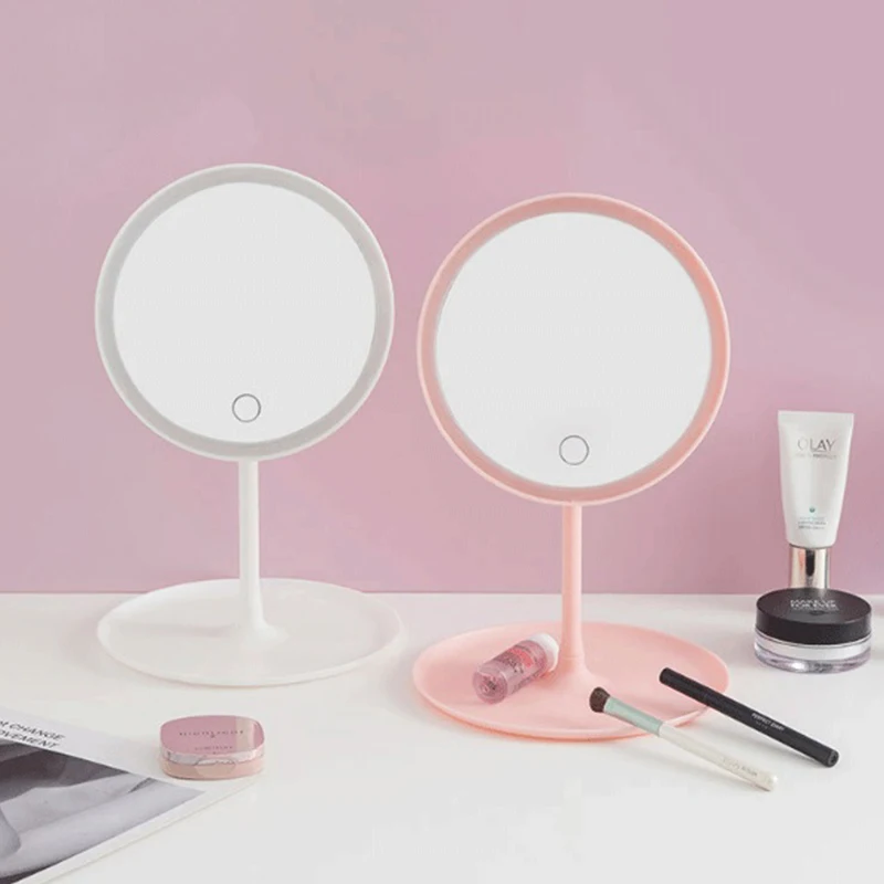 

2021 Hot Selling Led Light Makeup Mirror Storage Face Mirror Adjustable Touch Dimmer USB Led Vanity Mirror Table Desk Cosmetic