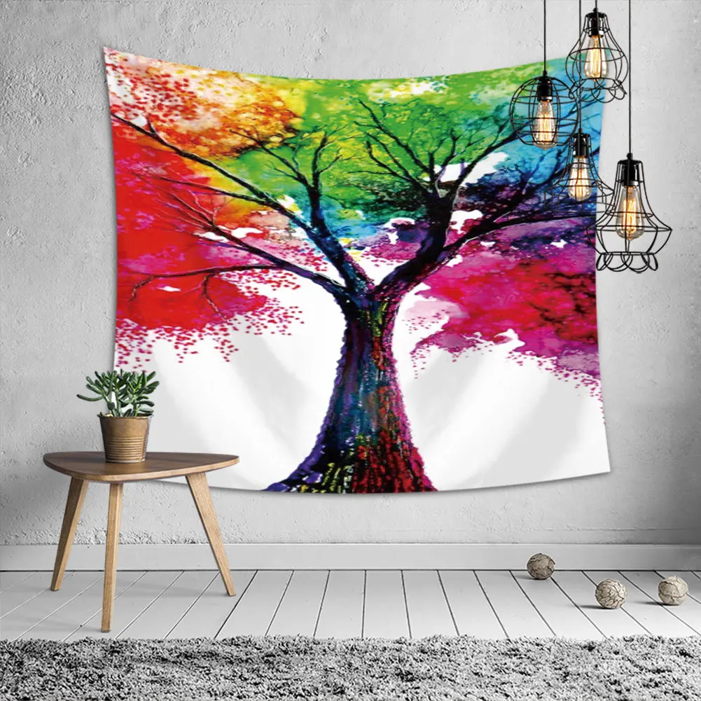 

Color Oil Painting Tree Tapestry Headboard Wall Art Bedspread Dorm Tapestry for Living Room Bedroom Home Decor