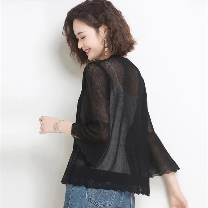 Женский открытый кардиган с V-образным вырезом и расклешенными рукавами - купить