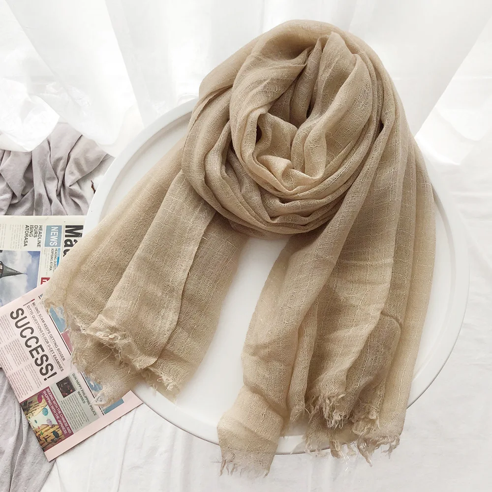 

2021 Spring New Wool Scarf Women Cotton Plaid Scarves Simple Female Foulard Pashmina Lady Long Shawls and Wrap Headscarf Stoles