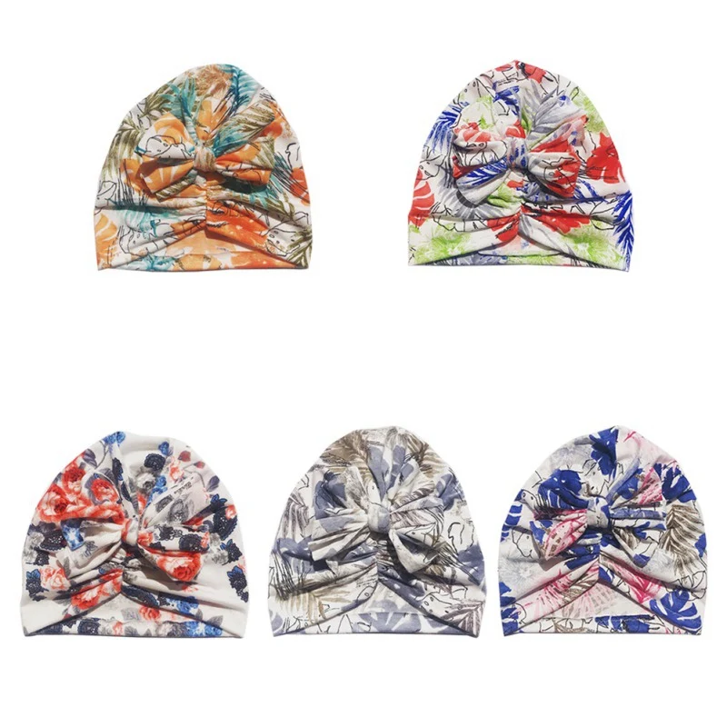 Эластичный Тюрбан для новорожденных девочек с цветочным принтом и бантом милая