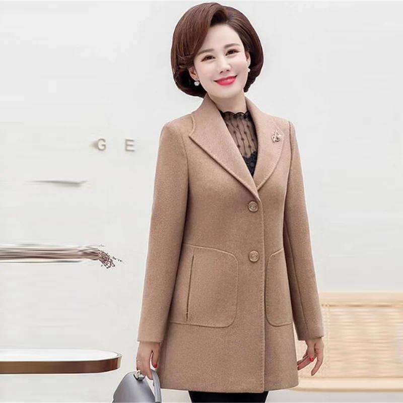 

Plus size women spring and autumn coat fashion middle-aged woolen parka 2019 new high-end female slim jacket women windbreaker