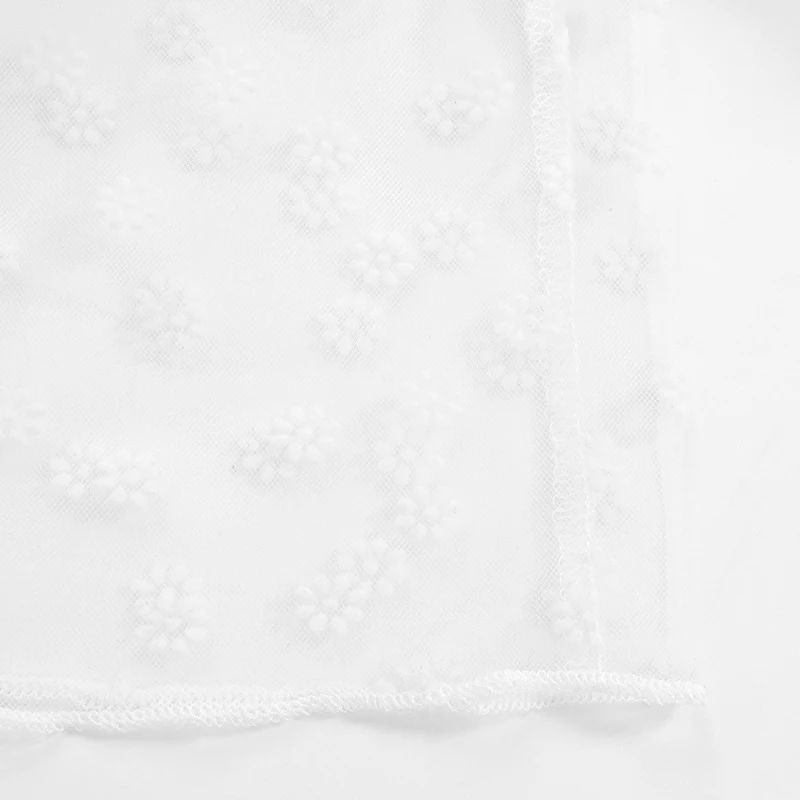 

Long Bubble Sleeves Flocking Daisy Pattern Tube Top Sexy See-Through Exposed Navel Tops Summer Women Crop Tops