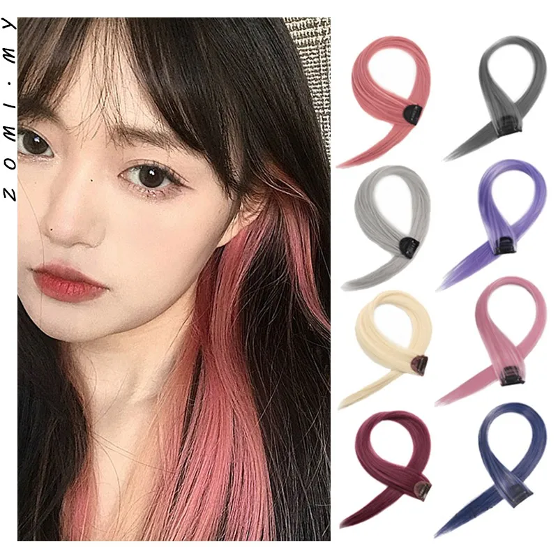 

[ZOMI] Women Multicolor Hair Extension Wig Human Hair Piece Color Temporary Bangs Extension Clip Fake Hair Highlights