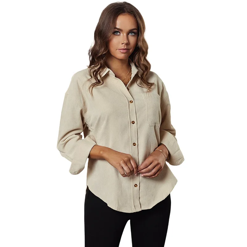

Fall/winter new style ladies solid color shirts, ladies lapel cardigans, fashion pocket casual shirts for women Blouse 255320