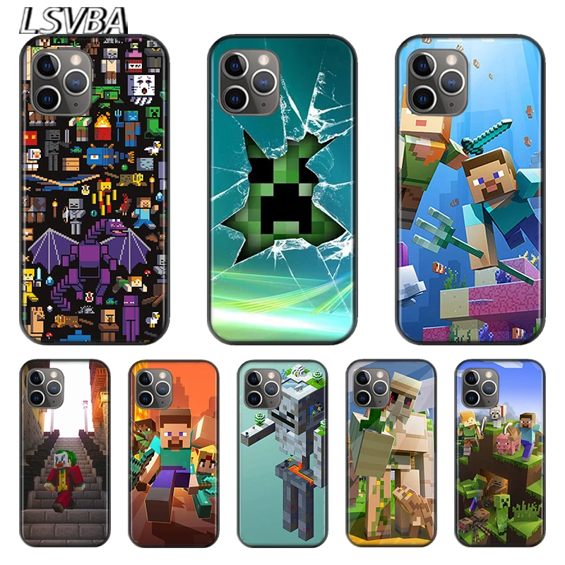 

Video game mini world For Apple iPhone 12 11 XS Pro Max Mini XR X 8 7 6 6S Plus 5 SE 2020 Black Silicone soft Cover Phone Case