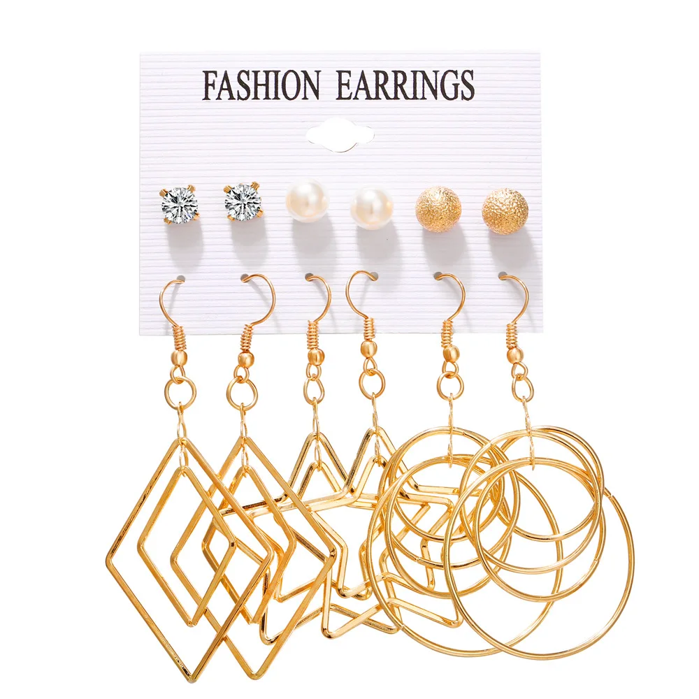 

Korean Version Of The Fashionable Geometric Tassel Set Earrings Sweet Heart Pearl Earrings With 6 Pairs Of Decorative Earrings