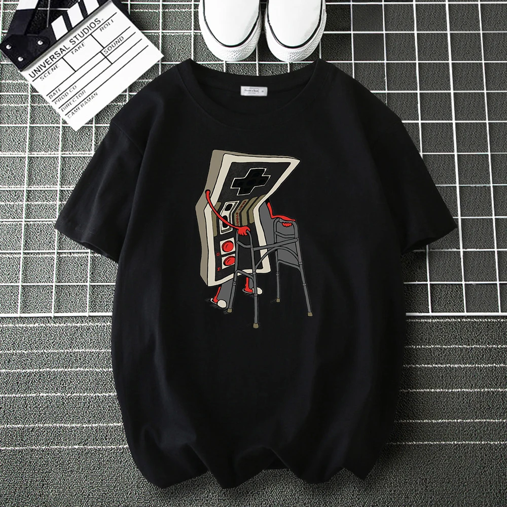 

Old Gamer Gamepad Funny Cotton T-Shirts Men Women Couples Casual Tee Shirts Summer Brand Tops Male Cartoon Harajuku T Shirt