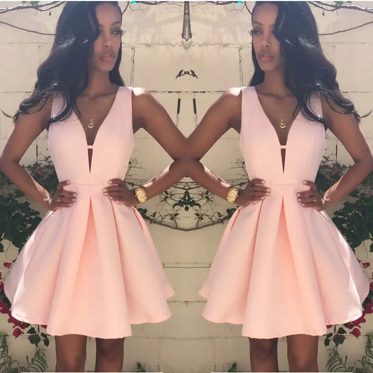 Модная женская одежда без рукавов с v-образным вырезом Короткое мини-платье для