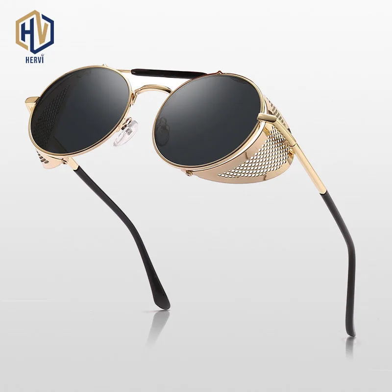 

2019 New Fashion Gothic Steampunk Sun Glasses Brand Designer Vintage Round Women Men Steam Punk Sunglasses Oculos