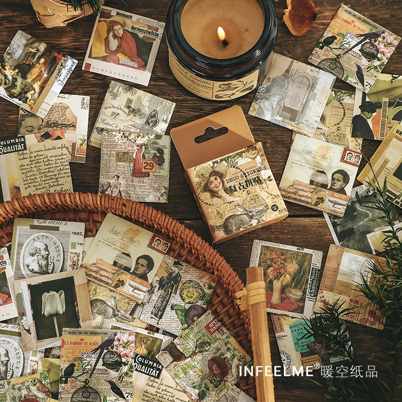 

46Pcs Vintage Coffee Letter Collage Decorative Sticker Scrapbooking diy Stick Label Diary Stationery Album Journal Retro Sticker