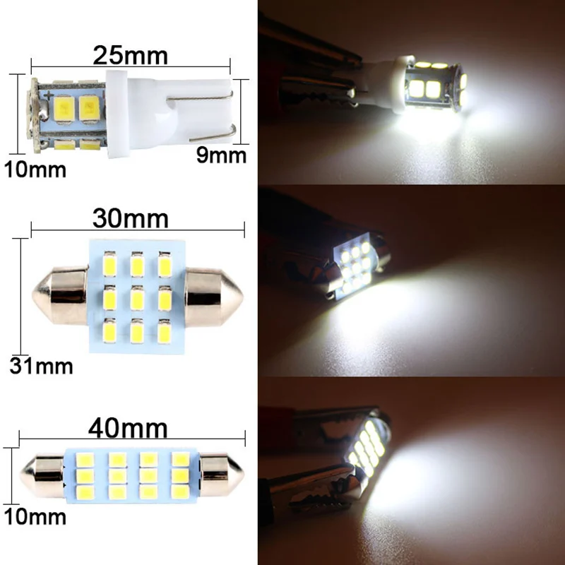 

20pcs 12V 600Lm White LED Light Interior Dome Trunk Map License Plate Lamp Bulb T10 & 31mm 1206-9SMD & 1210-9SMD 41MM Light