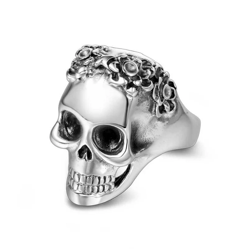 

Personality Punk Skull Ring Silver Color Titanium Steel Ring Men's and Women's Hip Hop Rock Party Jewelry Festival Gift