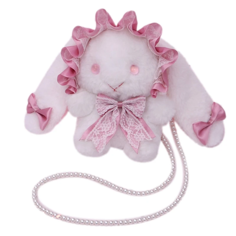 

68UA Lolita Crossbody Messenger Shoulder Bag Kawaii Lace Bow Plush Bunny Doll Satchel