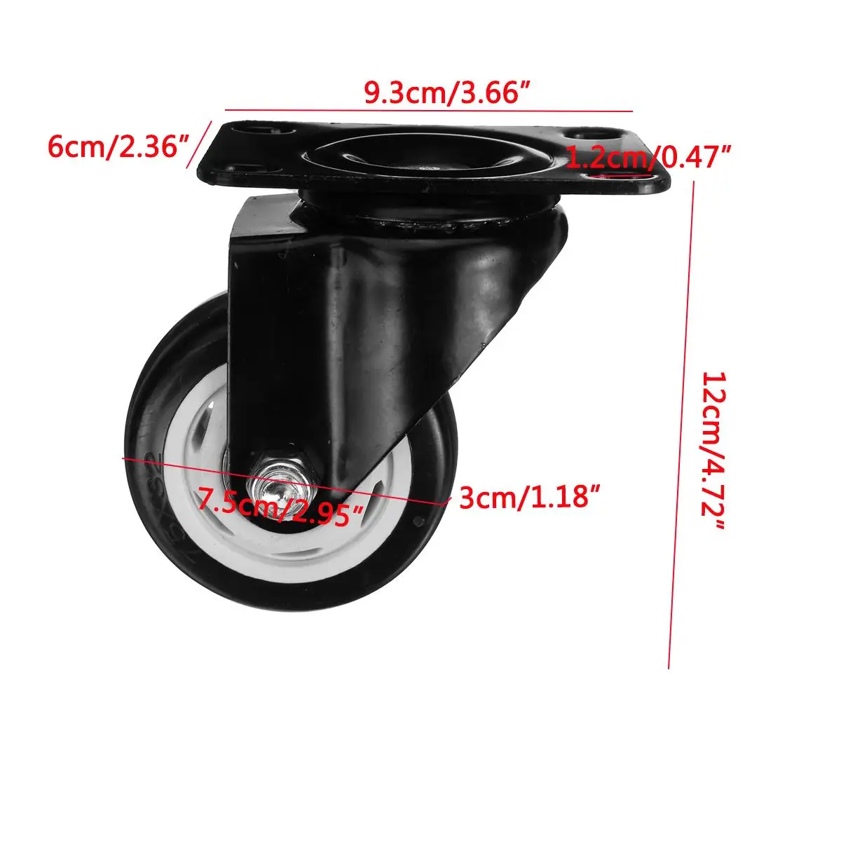 

1/2/4 x Heavy Duty 75mm PU Swivel Castor Wheel 400KG Trolley Furniture Caster Rubber Chair Wheel Office