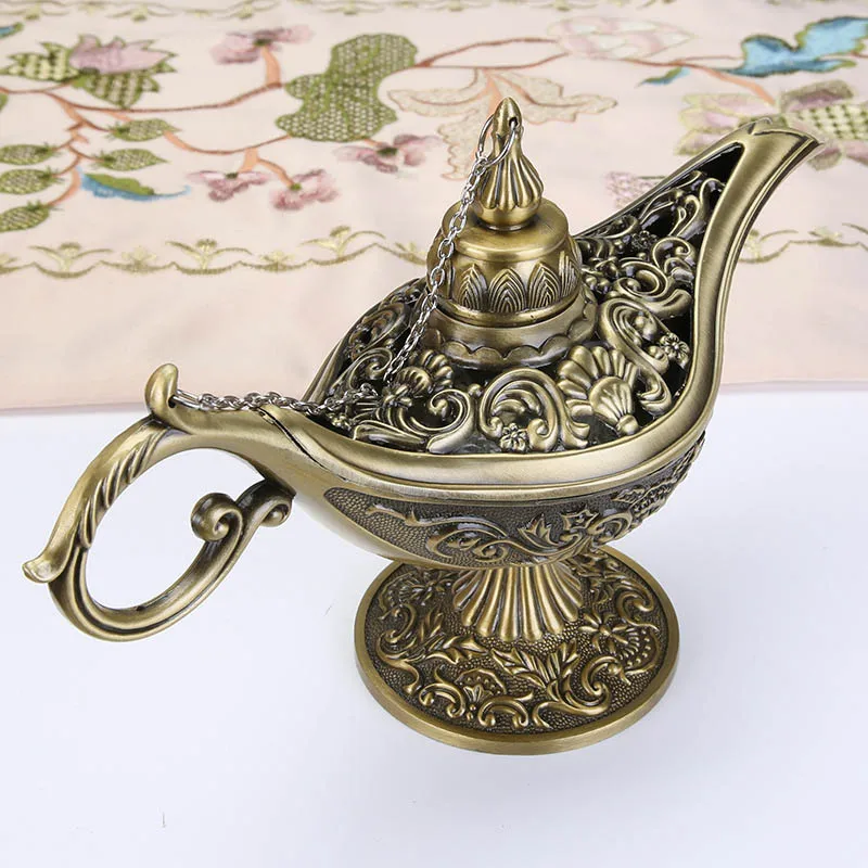 Golden Middle East Aladin Lamp Figurine Magic Lamp Teapot Arab Home Decoration Accessories Gold Plated Enamel Metal Lamp Ornament - Цвет: Golden